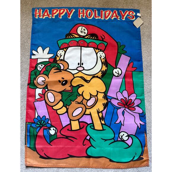 NWT Garfield Happy Holidays yard flag - Christmas - 80s - wall hanging 28 x 40 - Picture 1 of 8